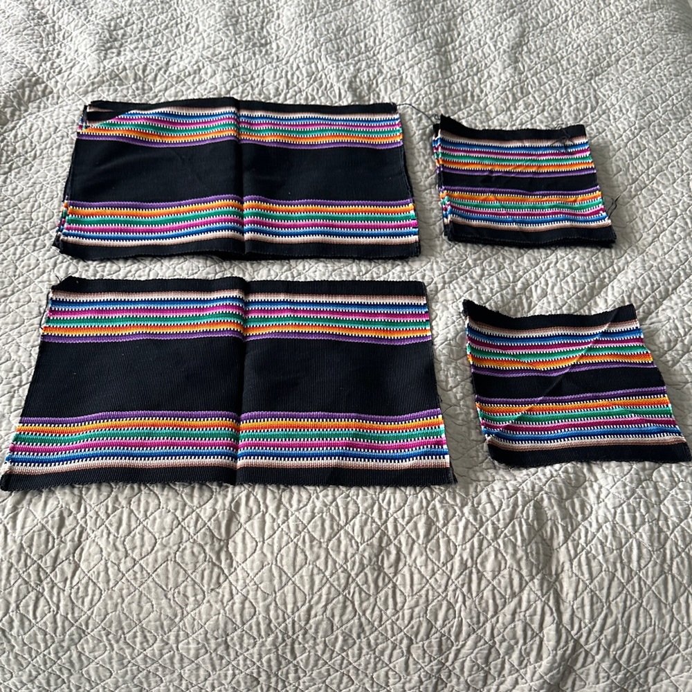 Black Woven Multi Colored Striped Dining Set Placemat and Napkins